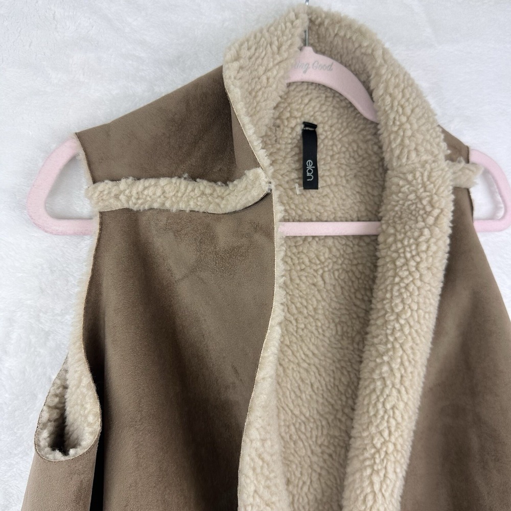 Elan Womens Vest Vegan Suede Sherpa One Size‎ S M L Tan Ivory - Picture 6 of 16